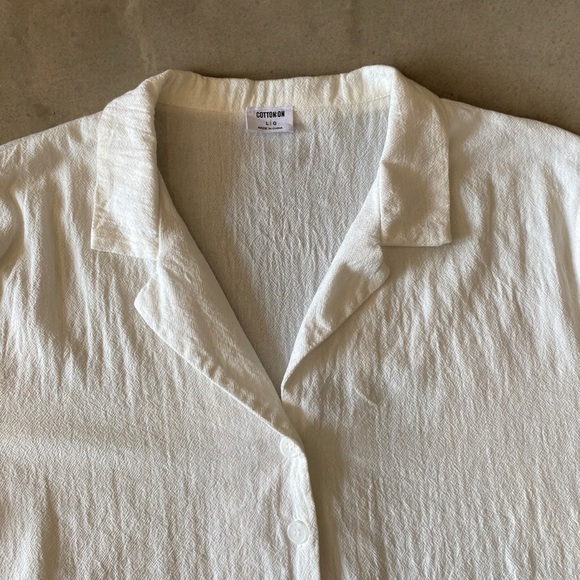 SOLD Short Sleeve Button Down Crop Top Linen Like Material - Picture 5 of 14